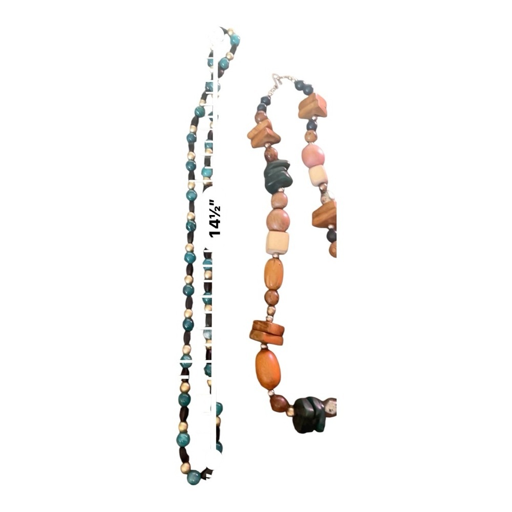 Brown and Green Beaded Necklace with Natural Stone Accents 2 necklaces - Picture 6 of 7